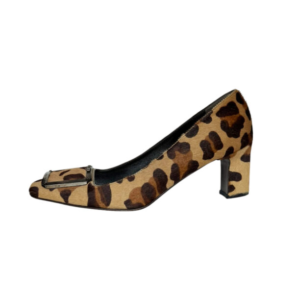 Prada Leopard Print Calfskin Buckle Heels in Brown UK 3 - Image 2