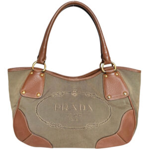 Vintage Prada Logo Canvas Hobo Shoulder Bag in Beige / Tan | NITRYL