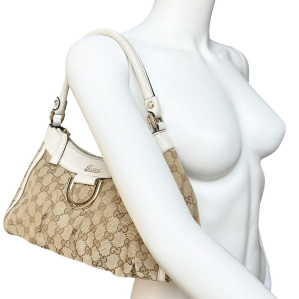 Gucci Monogram Canvas D Ring Hobo Shoulder Bag in Beige / White / Gold - Image 8