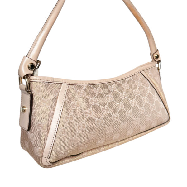Gucci Monogram Metallic D Ring Shoulder Bag in Nude Pink - Beige / Gold - Image 4
