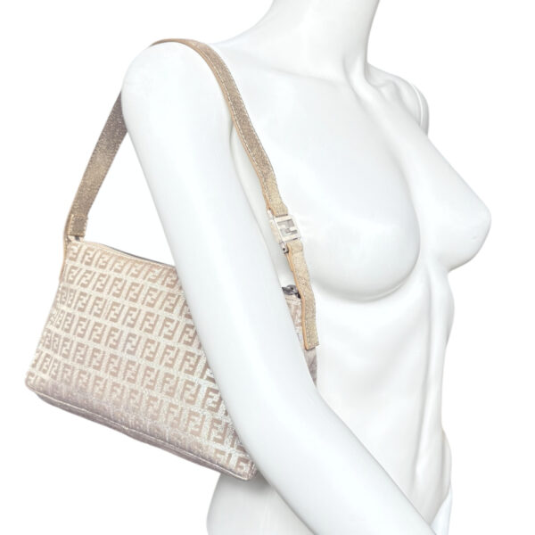 Fendi Monogram Metallic Shoulder Bag in Light Pink / Silver / Gold - Image 10