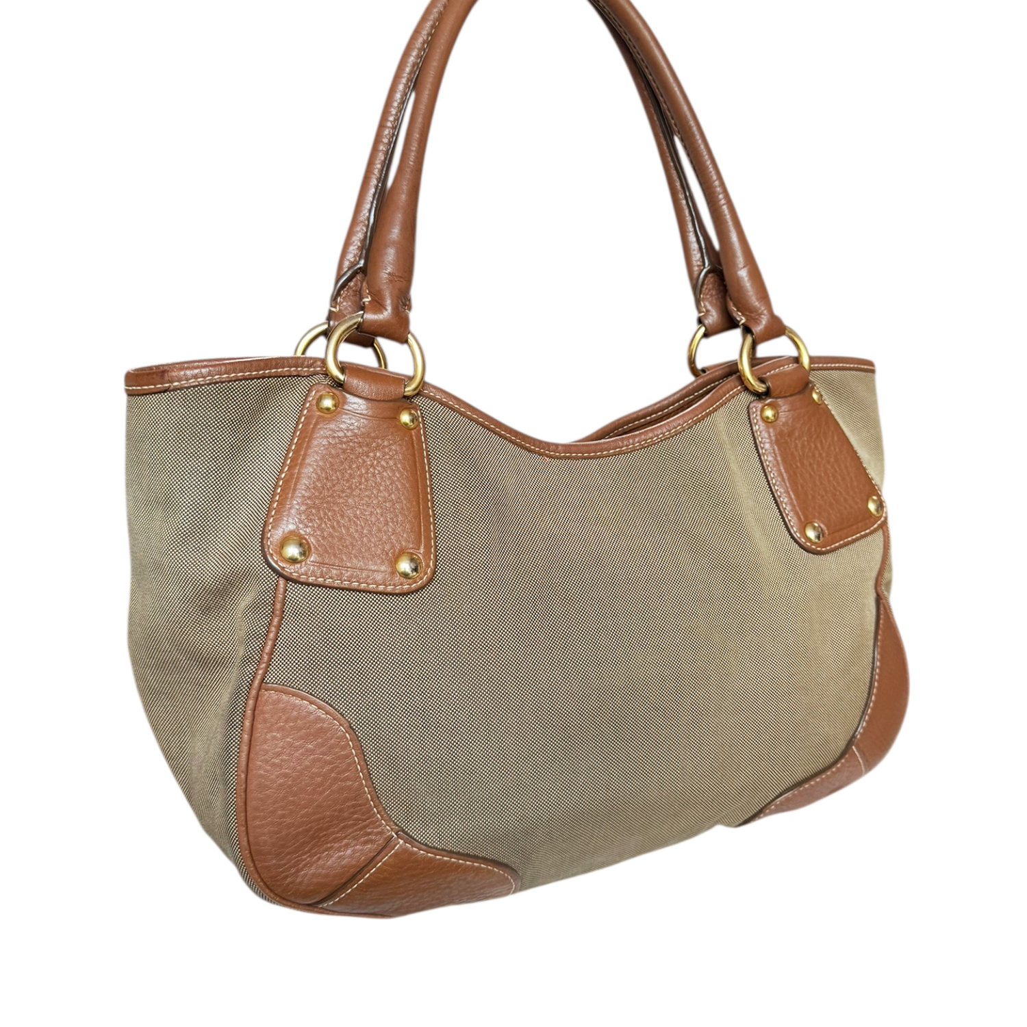 Prada Logo Canvas Hobo Shoulder Bag in Beige / Tan / Gold - Image 4