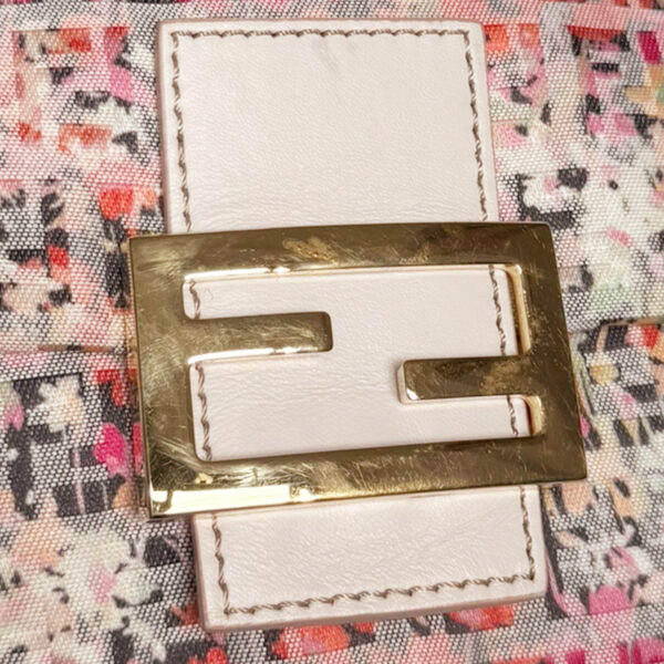 Fendi Monogram Floral Mini Mamma Shoulder Baguette Bag in Multicolour / Nude Pink / Gold - Image 6