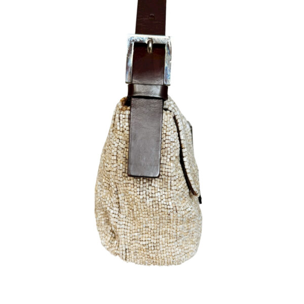 Fendi Beaded Embellished Shoulder Baguette Bag in Beige / Brown - Image 3