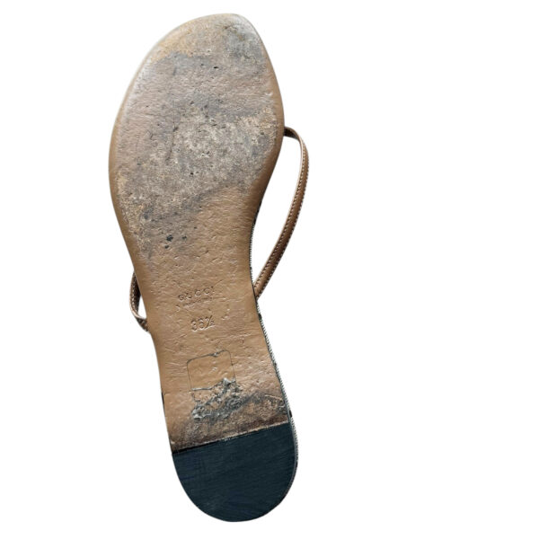Gucci GG Logo Monogram Thong Flip Flop Sandals in Beige / Brown / Gold UK 3.5 - Image 3