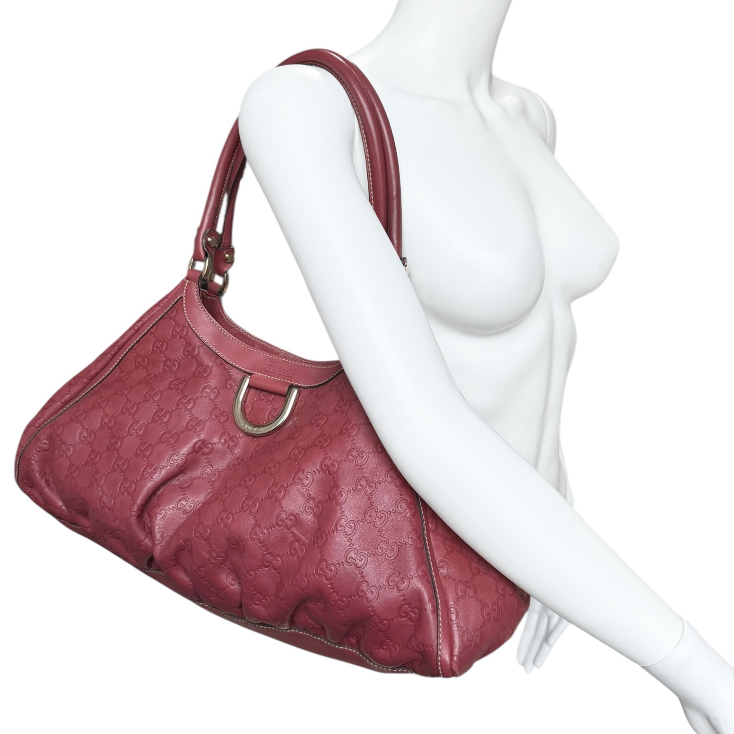 Gucci Monogram Leather D Ring Hobo Shoulder Bag in Red / Gold - Image 8