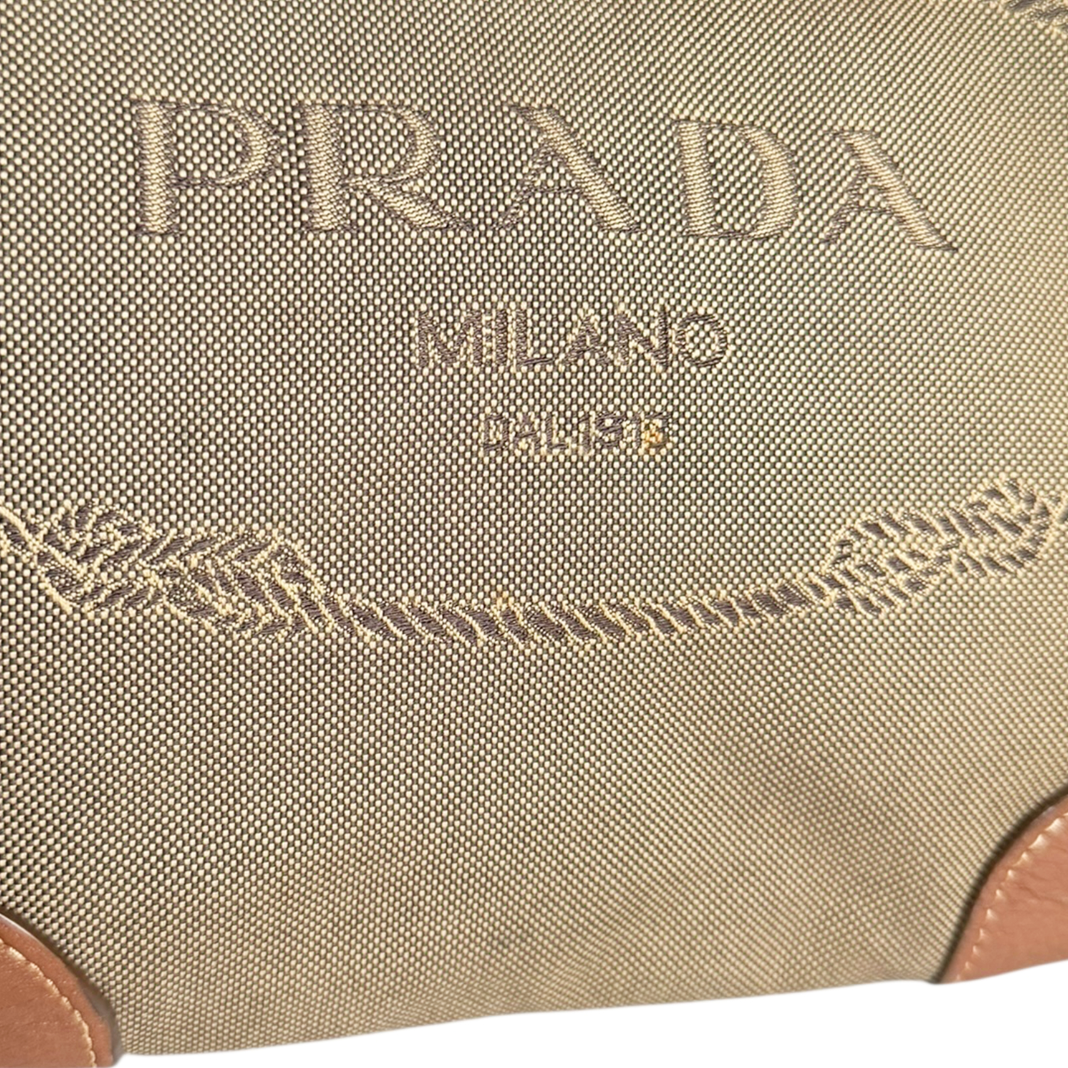Prada Logo Canvas Hobo Shoulder Bag in Beige / Tan / Gold - Image 5