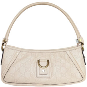 Vintage Gucci Monogram Leather D Ring Shoulder Bag in Nude / Gold | NITRYL