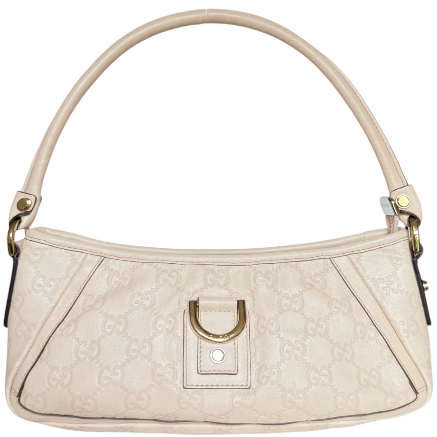 Vintage Gucci Monogram Leather D Ring Shoulder Bag in Nude / Gold | NITRYL