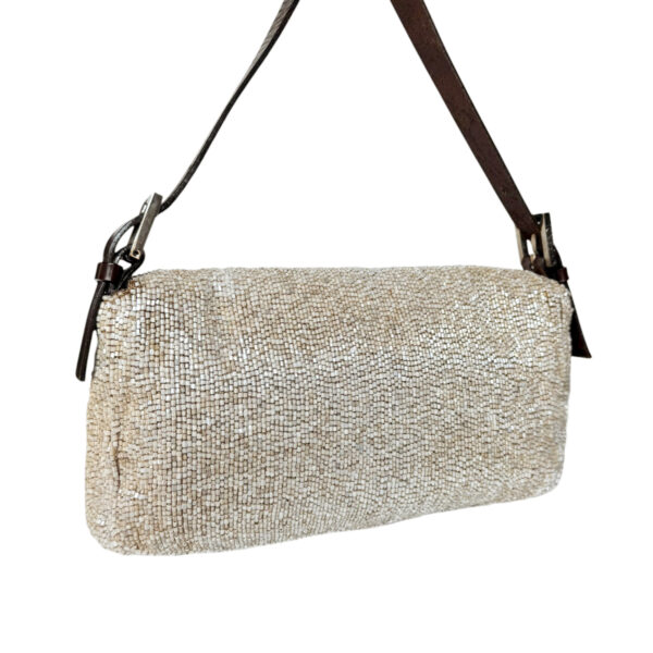 Fendi Beaded Embellished Shoulder Baguette Bag in Beige / Brown - Image 4
