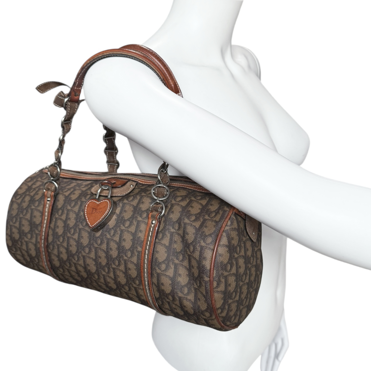 Dior Monogram Heart Lock Romantic Barrel Bag in Brown / Tan - Image 9