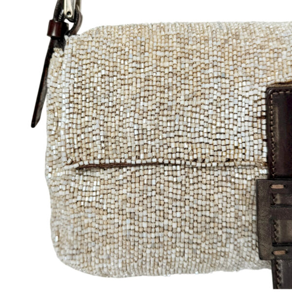 Fendi Beaded Embellished Shoulder Baguette Bag in Beige / Brown - Image 7