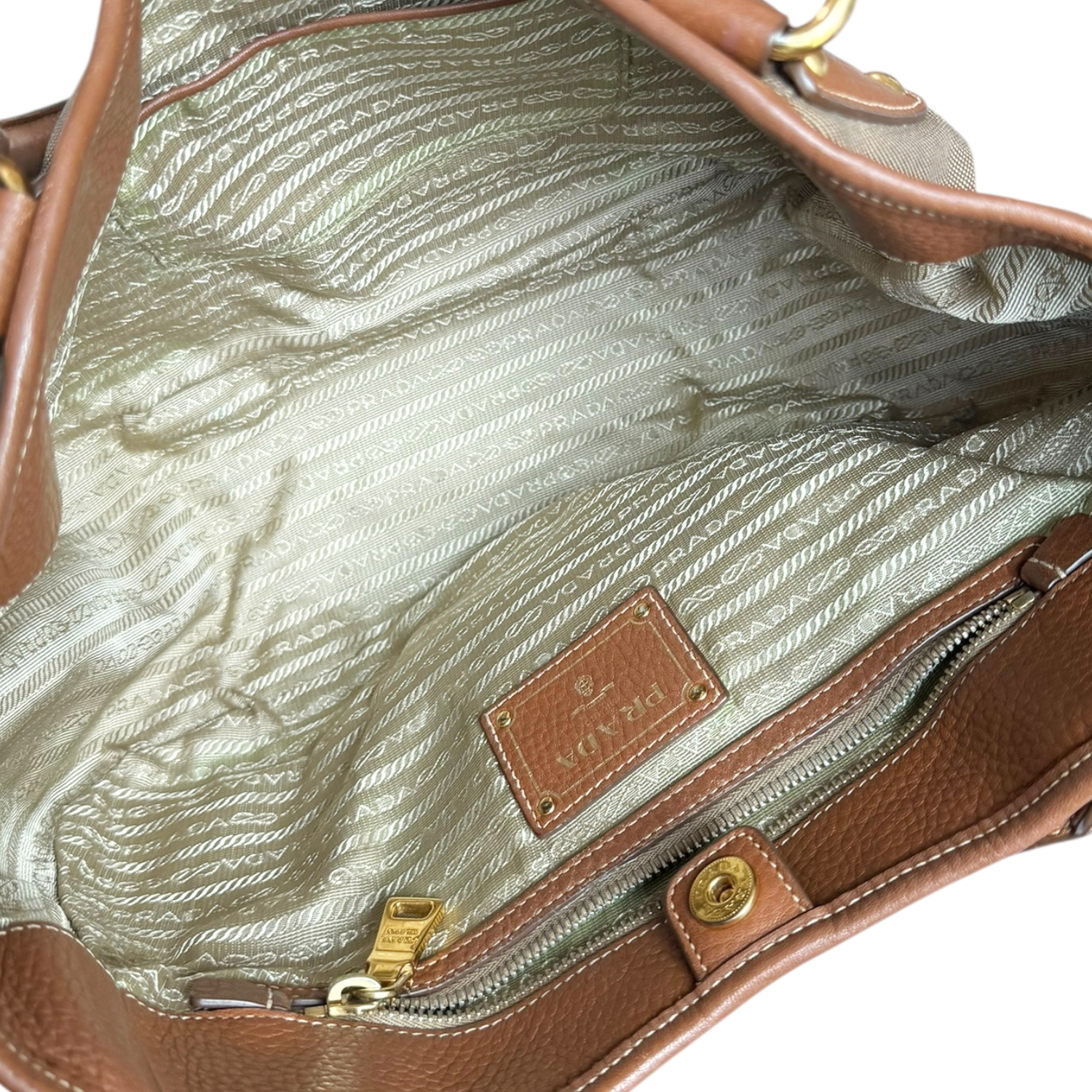 Prada Logo Canvas Hobo Shoulder Bag in Beige / Tan / Gold - Image 7