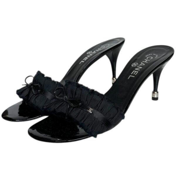 Vintage Chanel Bow Frill Heels in Black / Silver UK 6.5 | NITRYL