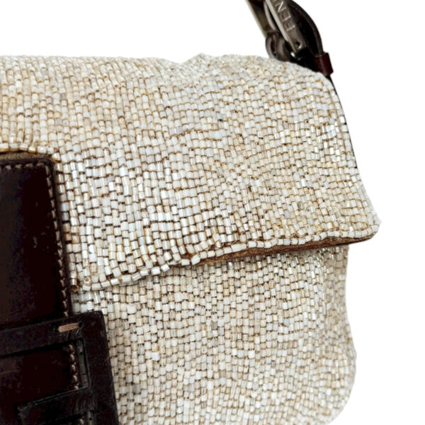 Fendi Beaded Embellished Shoulder Baguette Bag in Beige / Brown - Image 6