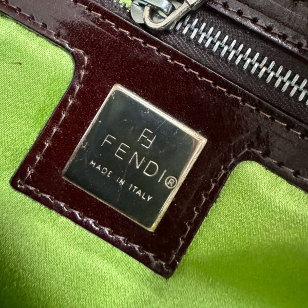 Fendi Monogram Embroidered Flower Shoulder Baguette Bag in Brown / Pink / Green - Image 8