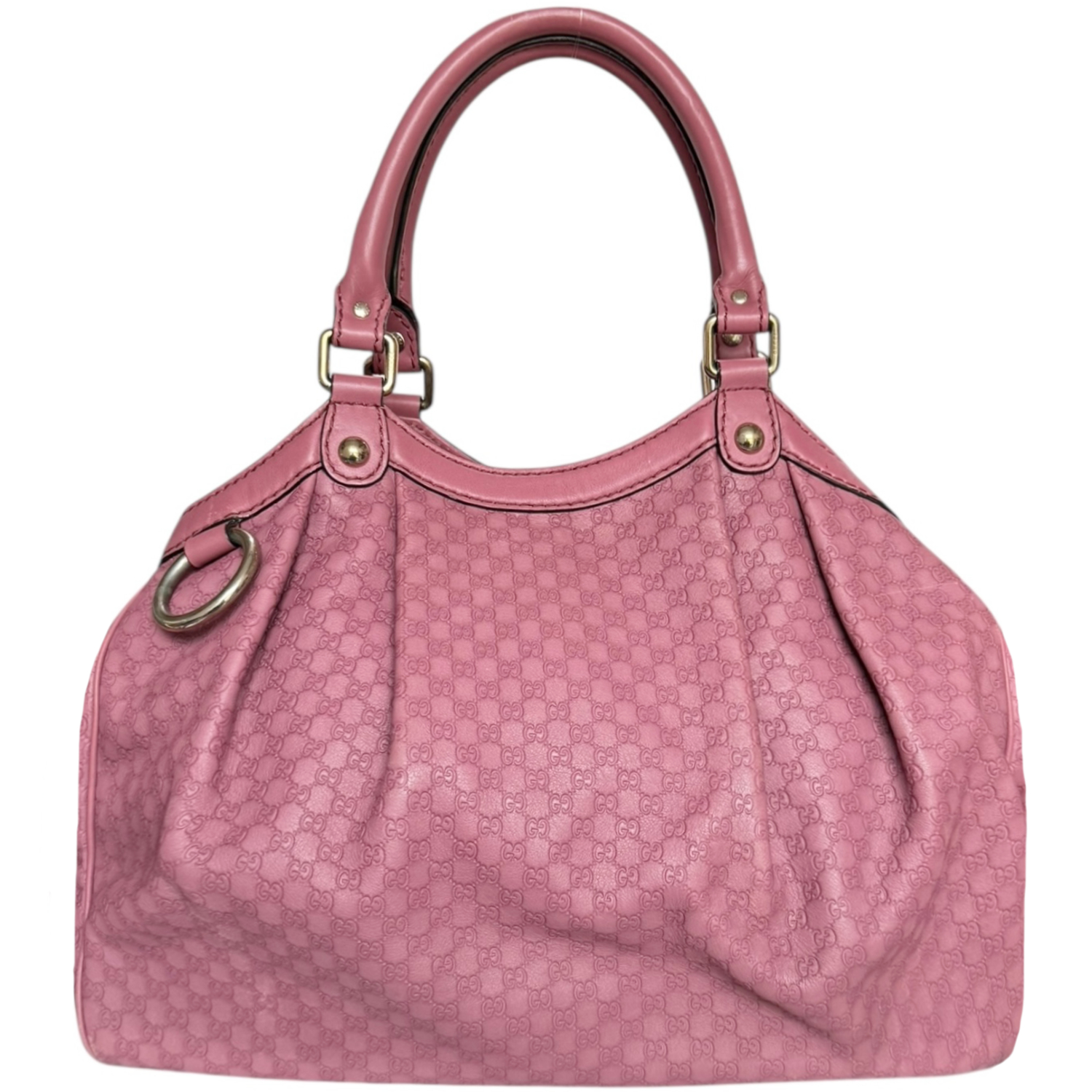 Vintage Gucci Monogram Leather Sukey Hobo Shoulder Bag in Pink / Gold | NITRYL