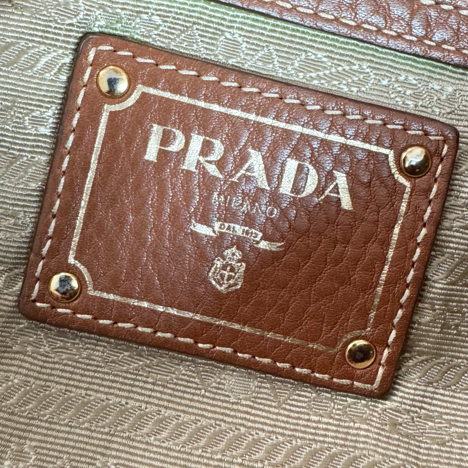 Prada Logo Canvas Hobo Shoulder Bag in Beige / Tan / Gold - Image 8