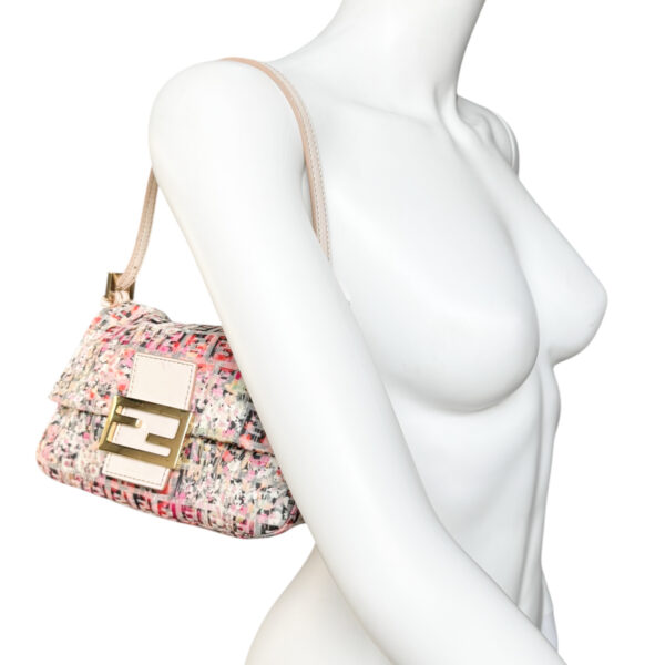 Fendi Monogram Floral Mini Mamma Shoulder Baguette Bag in Multicolour / Nude Pink / Gold - Image 10
