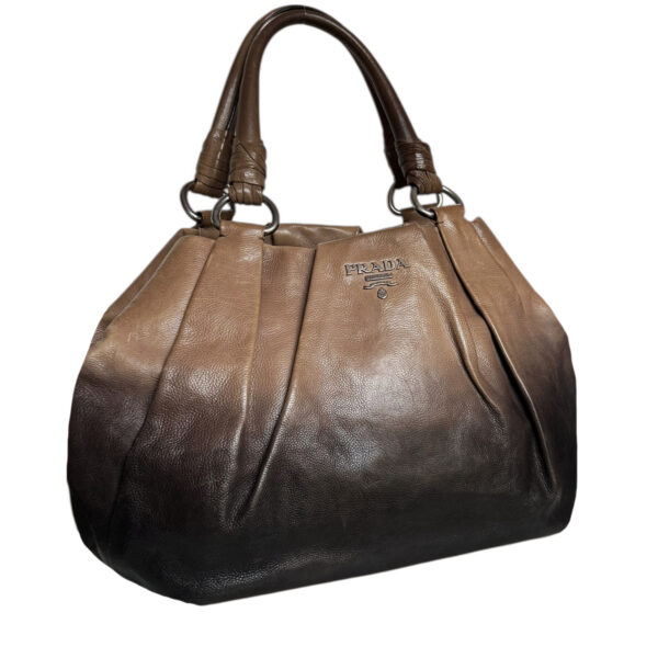 Prada Ombre Leather Hobo Shoulder Bag in Brown / Silver - Image 2