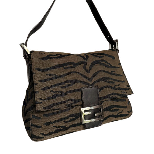Fendi Zebra Print Canvas Mamma Shoulder Baguette Bag in Brown / Silver - Image 2