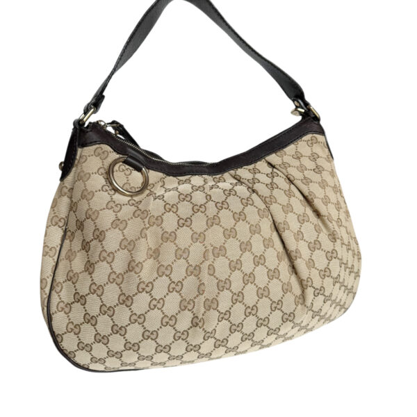 Gucci Monogram Canvas Hobo Shoulder Bag in Beige / Brown / Gold - Image 2
