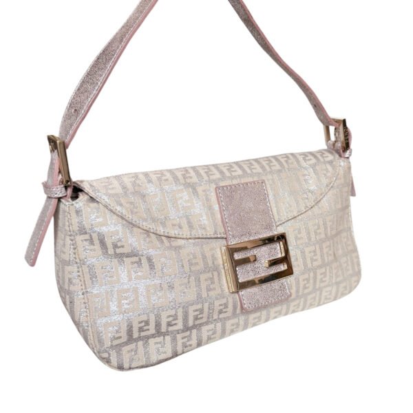 Fendi Monogram Metallic Shoulder Baguette Bag in Pink / Silver / Gold - Image 2