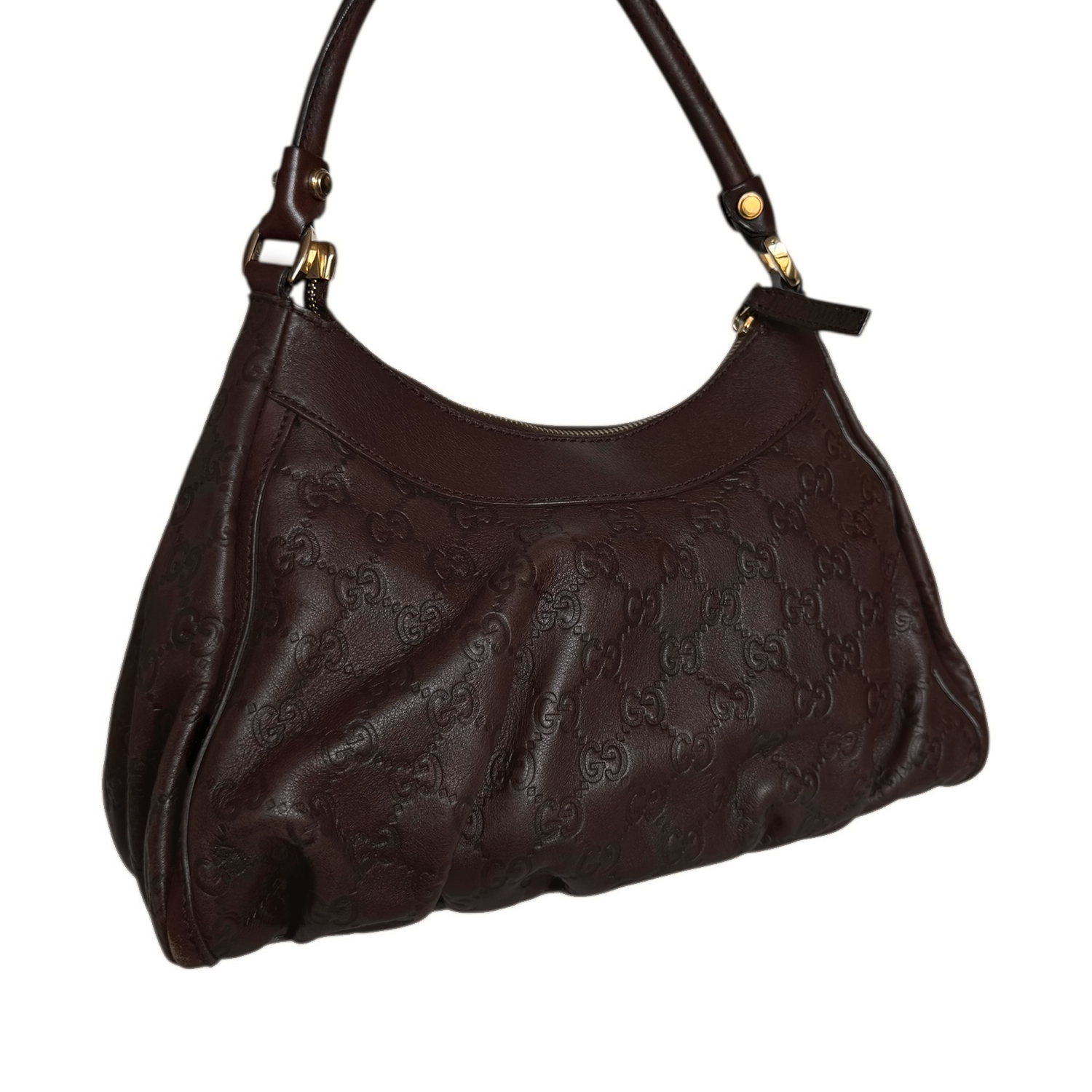 Gucci Monogram Leather D Ring Hobo Shoulder Bag in Brown / Gold - Image 4