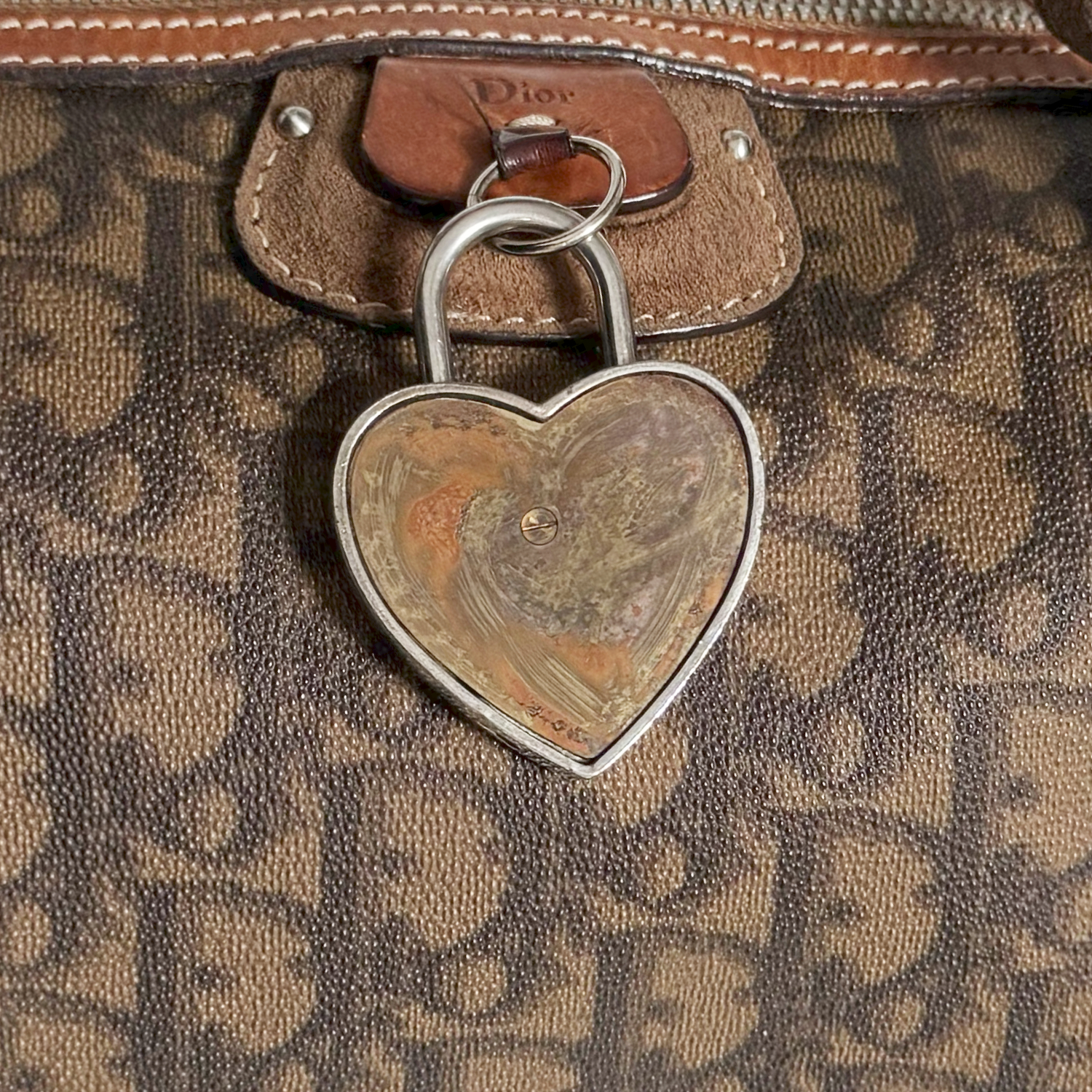 Dior Monogram Heart Lock Romantic Barrel Bag in Brown / Tan - Image 6