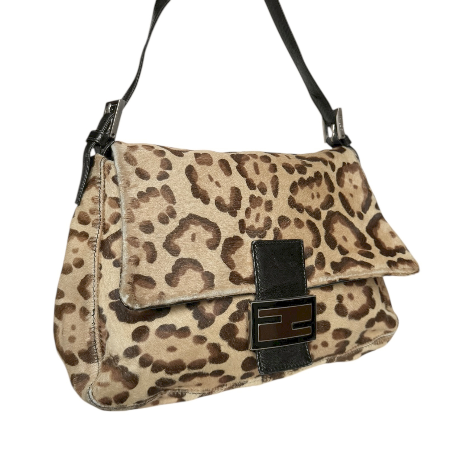 Fendi Leopard Print Calfskin Shoulder Mamma Baguette Bag in Brown / Black - Image 2