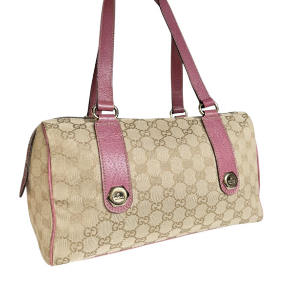 Gucci Monogram Shoulder Boston Bag in Beige / Pink / Gold - Image 2