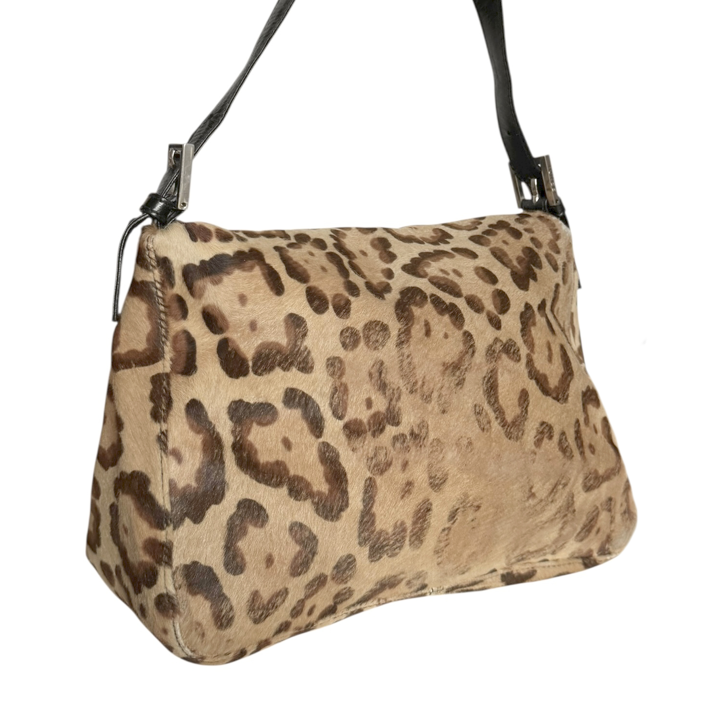Fendi Leopard Print Calfskin Shoulder Mamma Baguette Bag in Brown / Black - Image 4
