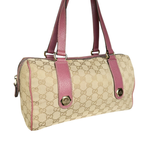 Gucci Monogram Shoulder Boston Bag in Beige / Pink / Gold - Image 4