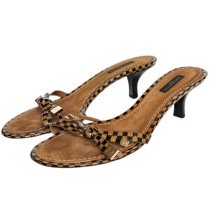Vintage Louis Vuitton Checkered Bow Logo Heels in Brown / Gold UK 3.5 | NITRYL