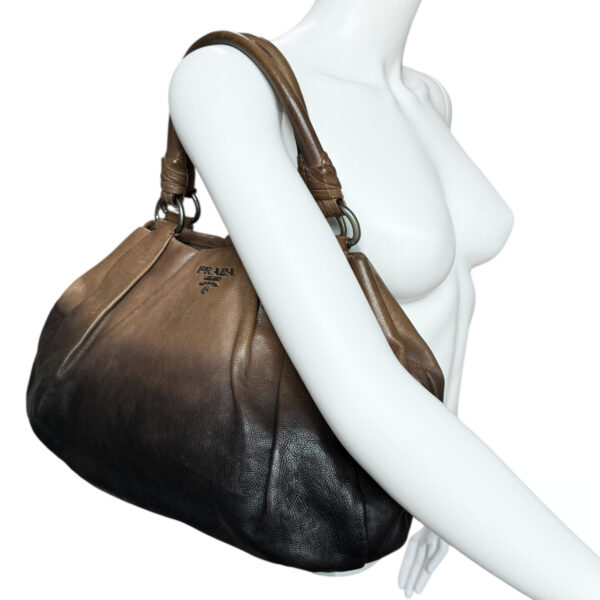 Prada Ombre Leather Hobo Shoulder Bag in Brown / Silver - Image 8
