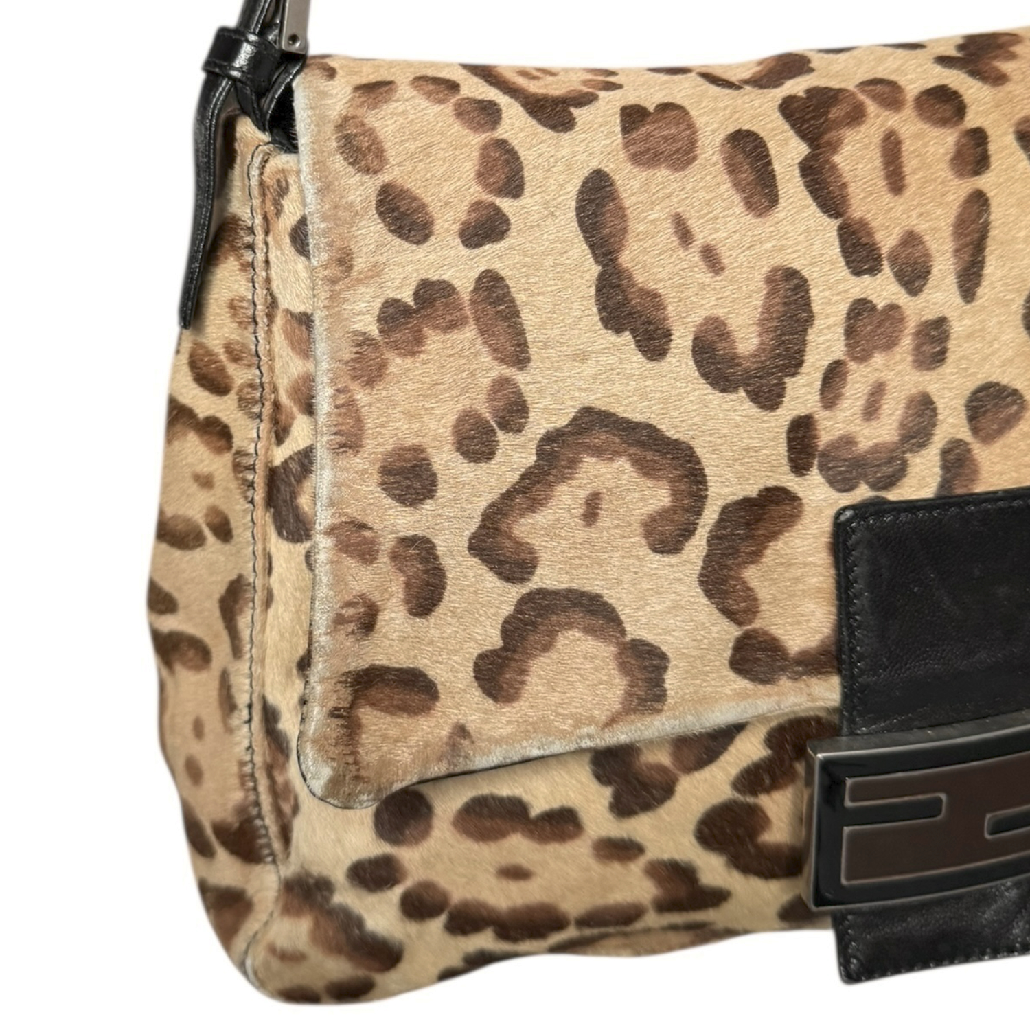 Fendi Leopard Print Calfskin Shoulder Mamma Baguette Bag in Brown / Black - Image 7