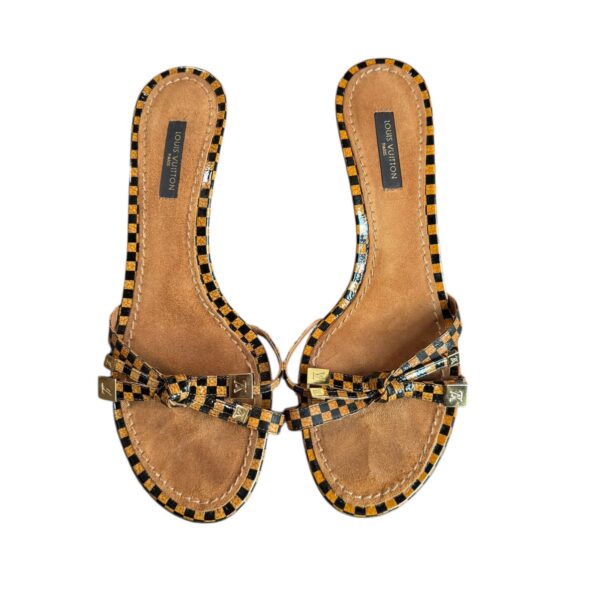 Louis Vuitton Checkered Bow Logo Heels in Brown / Gold UK 3.5 - Image 4