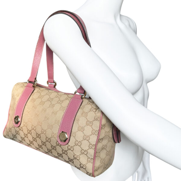 Gucci Monogram Shoulder Boston Bag in Beige / Pink / Gold - Image 8