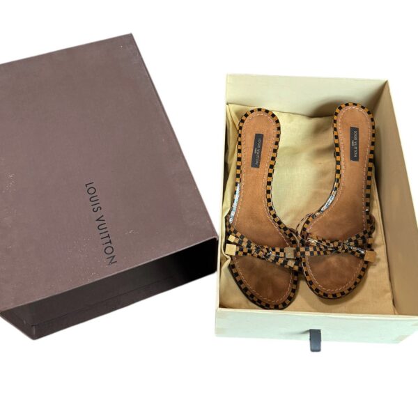 Louis Vuitton Checkered Bow Logo Heels in Brown / Gold UK 3.5 - Image 5