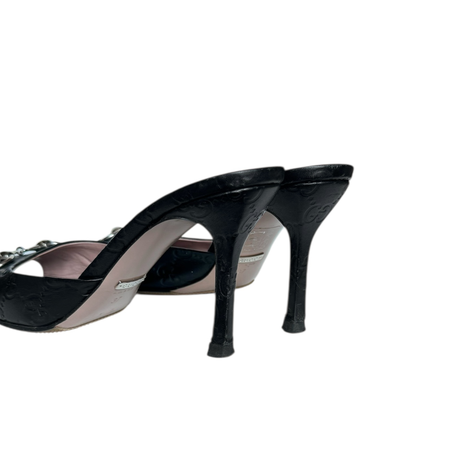 Gucci Mongram Leather Horsebit Heels in Black / Silver UK 4 - Image 3