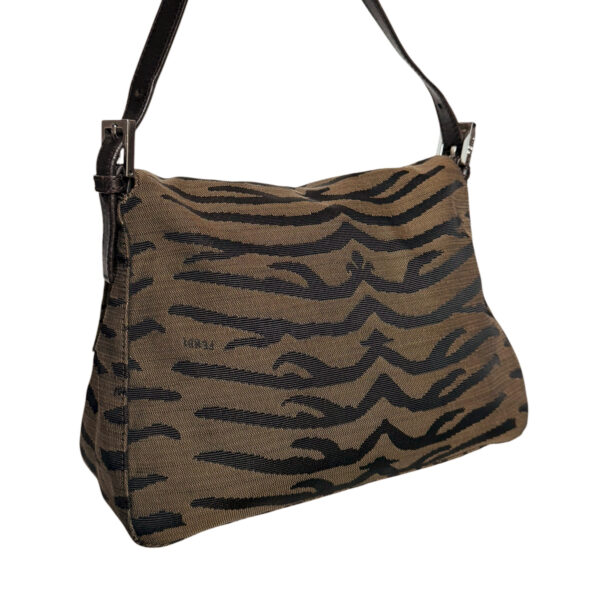 Fendi Zebra Print Canvas Mamma Shoulder Baguette Bag in Brown / Silver - Image 4