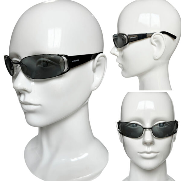 Miu Miu Logo Sunglasses in Black / Chrome - Image 4