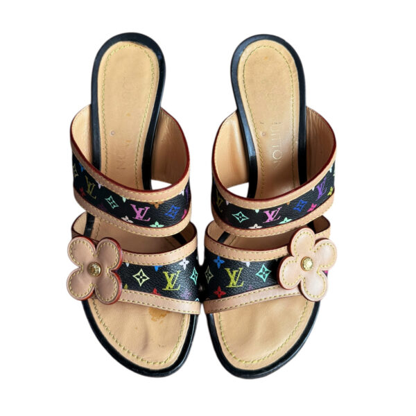 Louis Vuitton Monogram Flower Heels in Black Multicolour / Tan UK 3.5 - Image 4