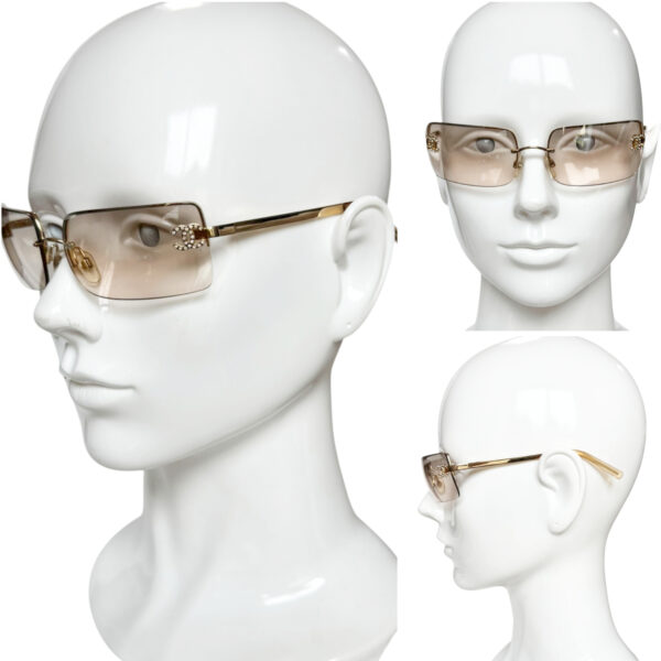 Chanel Diamante Logo Rimless Sunglasses in Gold - Image 4
