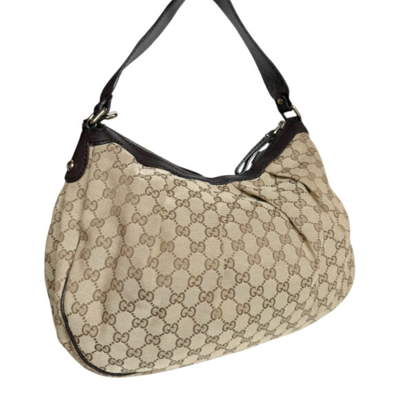 Gucci Monogram Canvas Hobo Shoulder Bag in Beige / Brown / Gold - Image 4