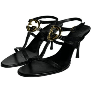 Vintage Gucci GG Logo Strappy Heels in Black / Gold UK 4 | NITRYL