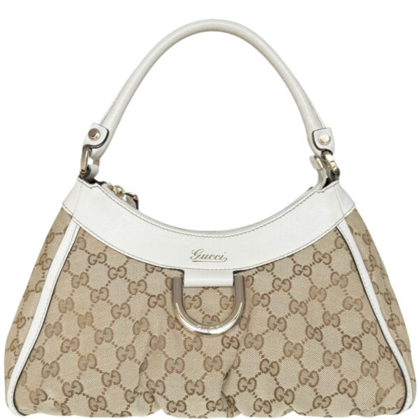 Vintage Gucci Monogram Canvas D Ring Hobo Shoulder Bag in Beige / White / Gold | NITRYL