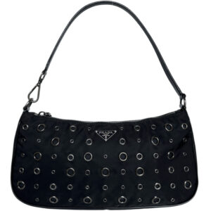Vintage Prada Nylon Stud Eyelet Shoulder Bag in Black / Silver | NITRYL