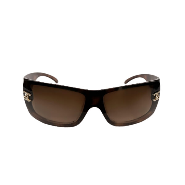 Chanel Diamante Logo Wraparound Tortoiseshell Sunglasses in Brown / Gold - Image 2