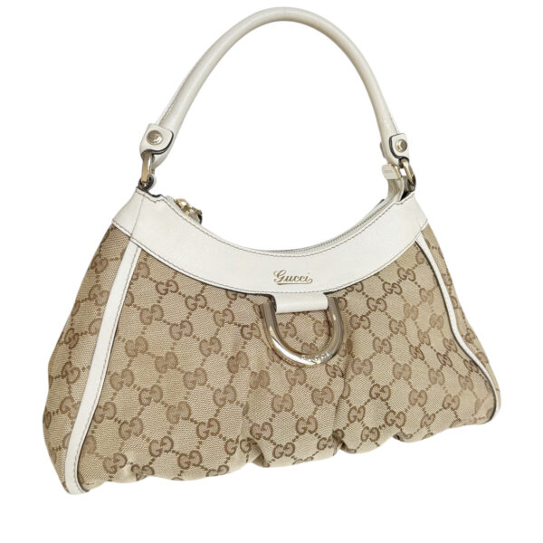 Gucci Monogram Canvas D Ring Hobo Shoulder Bag in Beige / White / Gold - Image 2